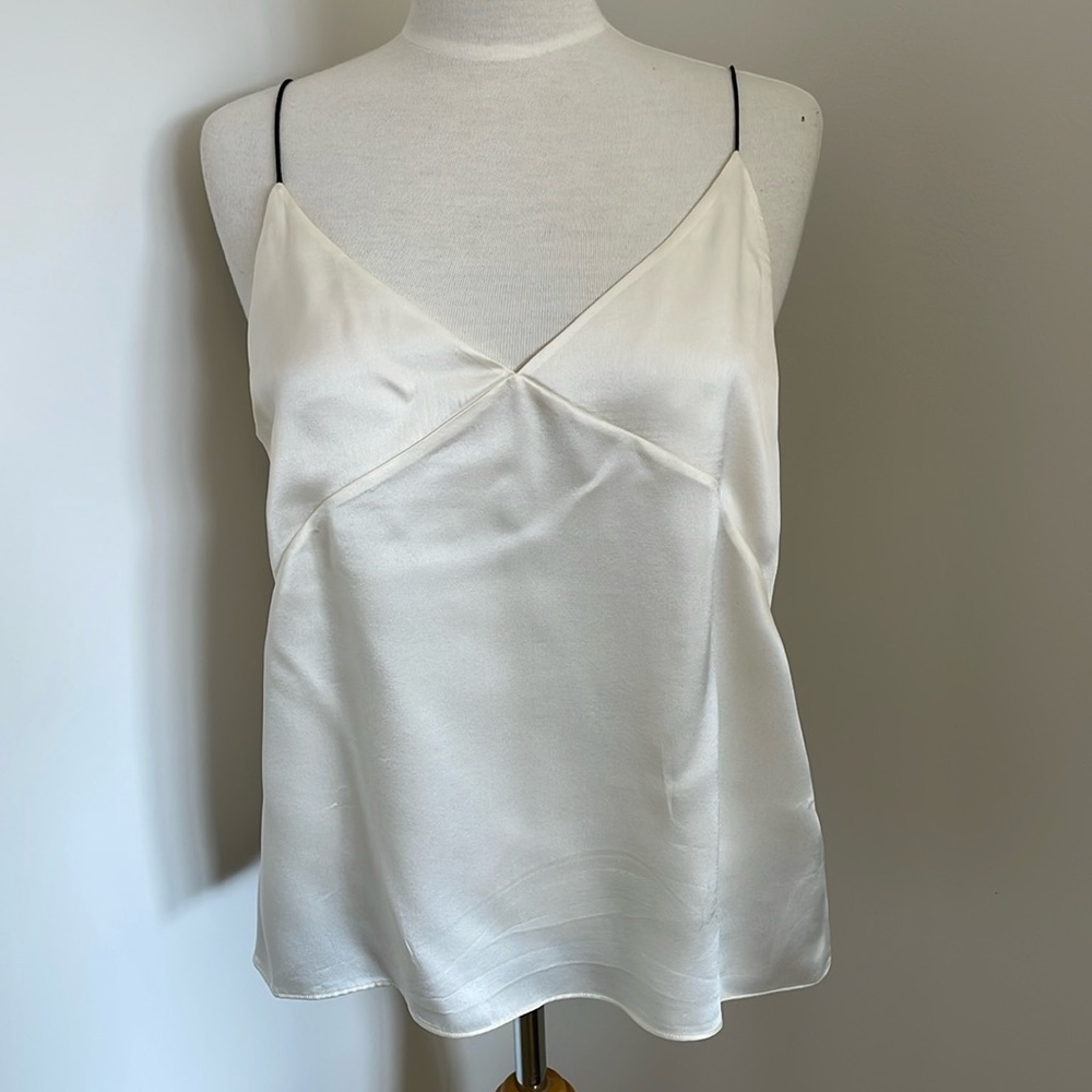 NWOT, MASSIMO DUTTI, Ivory 100% Silk Cami with Black Straps, U.S. size 10
